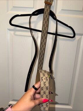 Michael Kors Beige Brown MK Logo and black MK logo belt bundle